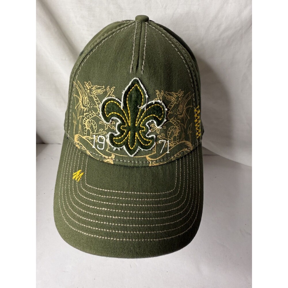 Daniel Cremieux Jeans Tek Flex Baseball Hat Cap L/XL Green Fleur de Lis Dragon